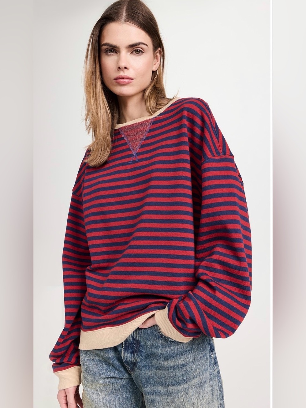 Free People We The Free Women’s Classic Striped Crew Sweatshirt Size Small